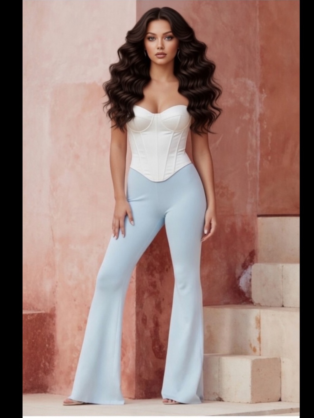 House of CB ‘Inna’ Light Blue Bandage Flare Pants Small $119